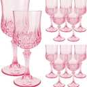 12PCS Plastic Glasses Pink, Reusable Glasses, White Goblet Glass, Sturdy Glasses Cups for Wedding Celebration Birthday Party Tasting New Years Eve Party Supplies