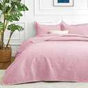 Love's cabin King Size Quilt Set Pink Bedspreads - Soft Bed Summer Lightweight Bedspread Comforter - Modern Style Coin Pattern Coverlet for All Season - 3 Pieces (1 Quilt, 2 Pillow Shams)