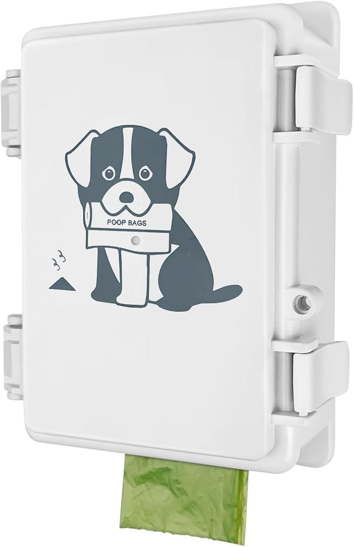 Dog Poop Bag Dispenser Wall Mounted Outside or Inside Pet Waste Bags Holder Waterproof Screw-on or Strap-on Doggy Pickup Rolls Storage Station for Home, Backyard, Porch, Patio(white,dispenser only)