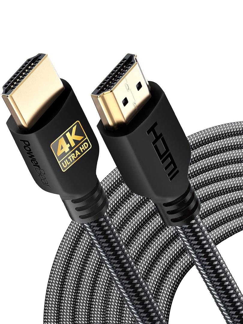 PowerBear 4K HDMI Cable 30 ft | High Speed Hdmi Cables, Braided Nylon & Gold Connectors, 4K @ 60Hz, Ultra HD, 2K, 1080P, ARC & CL3 Rated | for Laptop, Monitor, PS5, PS4, Xbox One, Fire TV, & More