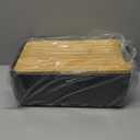 LIBKEN Bread Box – Extra Thick Steel Bread Bin with Bamboo Cutting Board Lid & Drawstring Bread Bag - Modern Scandinavian Metal Box for Kitchen Countertop, Sourdough & Homemade Bread - Black