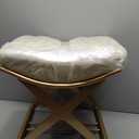 CHSSIH Vanity Stool Chair for Makeup - Small Backless Leather Stool for Vanity - Modern Ottoman Bench Seat with Metal X Legs, Footstool for Bathroom & Living Room - Gold, 15"D x 17.7"W x 17.7"H