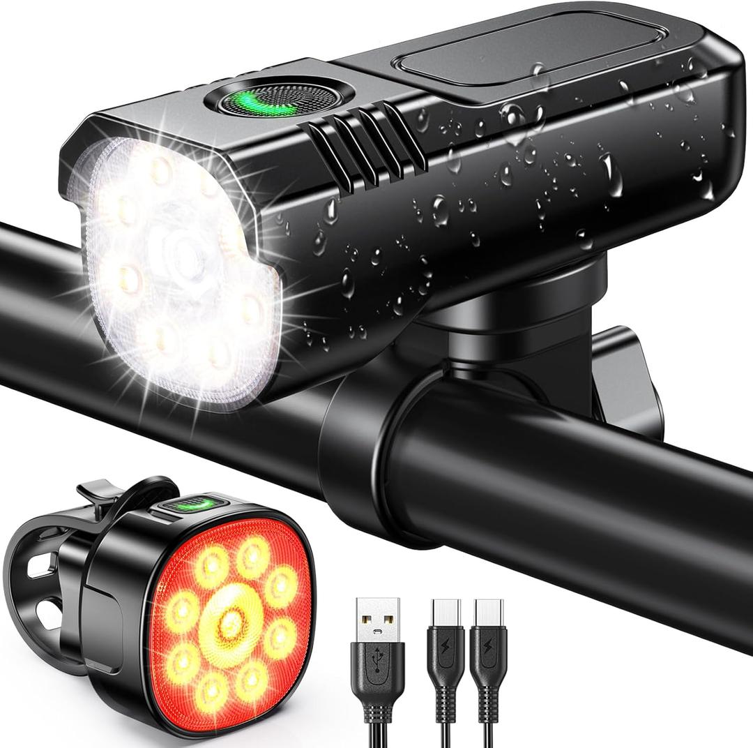 1000 Lumens Super Bright Bike Lights for Night Riding, 8+7 Modes Sturdy Aluminum Alloy Bicycle Lights Front and Rear, IP65 Waterproof & Rechargeable Bike Headlight for Cycling Electronics