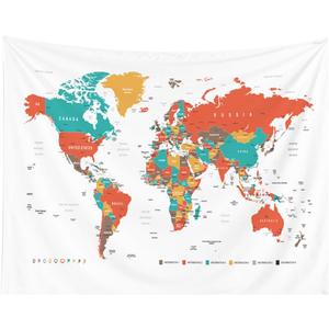 Capsceoll Large Map Tapestry, Camping World Map Colorful World Map Indoor Wall Art Wall Decorations for Living Room Wall Decor Bedroom Luck Wall Decor College Decor 80" L X 60" W,White Orange