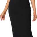 Umenlele Womens Casual Short Sleeve Ribbed Knit Bodycon Fitted Pencil Long Maxi Dress (Large, Black)