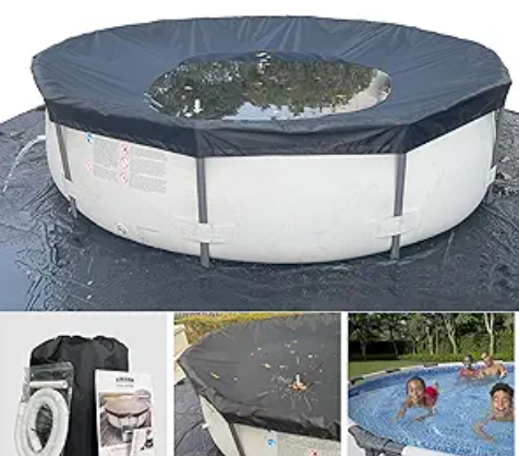 33 Ft Pool Cover, with Automatic Drain Round Pool Cover, One-Piece Quick Installation and Removal Above Ground Pool Cover, Preventing Waterlogging, UV Protected Solar Swimming Pool Cover