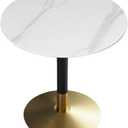 27.5" Round Marble Top Dining Table, White Stone Top and Sturdy Metal Base, Modern Style for Dining Room, Living Room, Coffee Room