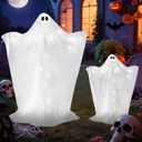 2 Pack Halloween Ghosts Outdoor Large 60'' & 36'' White Outdoor Ghost Decorations with String Lights Scary Ghosts Halloween Decorations Light Up Ghost Kit for Garden Porch Yard Party (White)