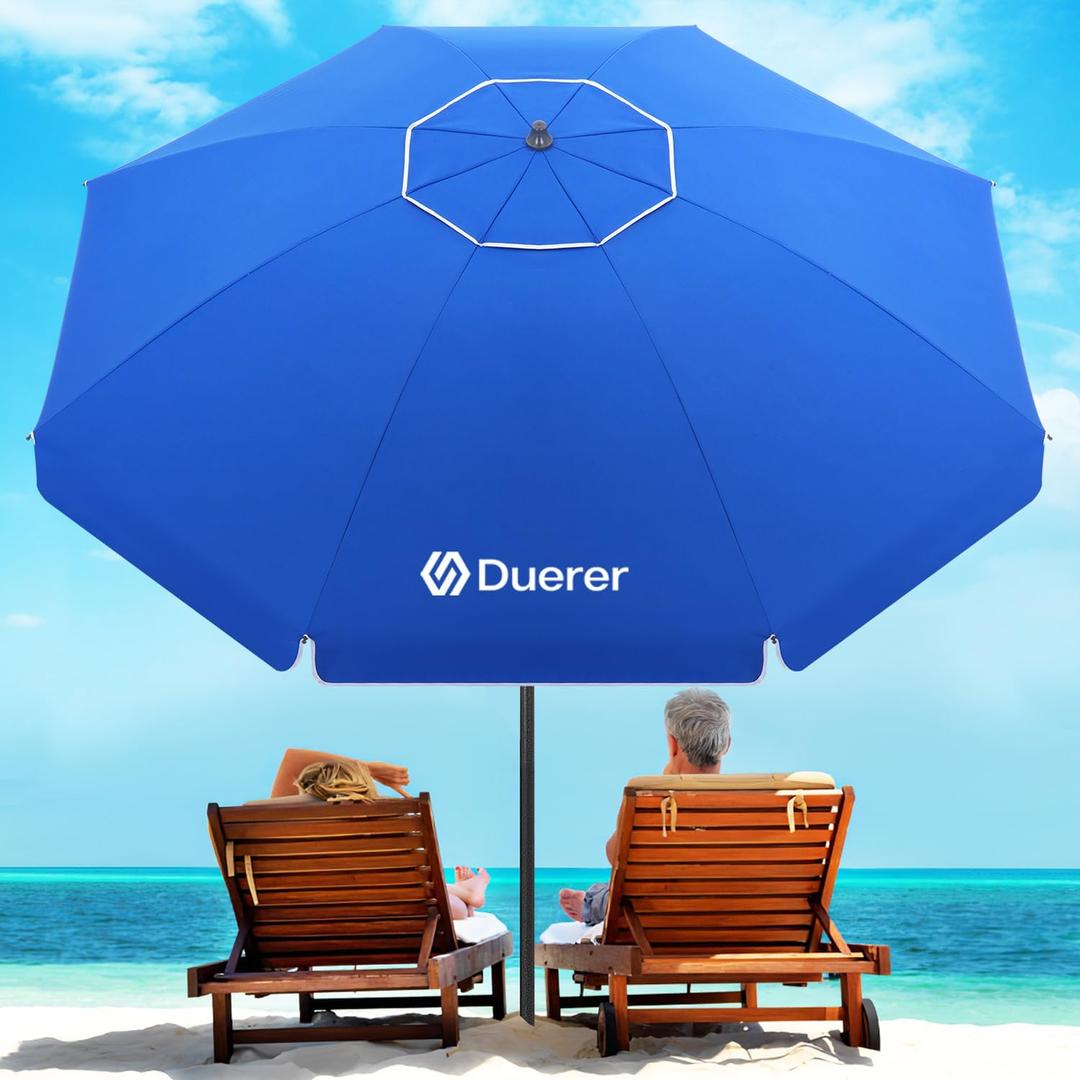 Duerer 8.5FT Beach Umbrella with Sand AnchorHeavy Duty Wind Resistant UPF 50+ Sun Shade, Portable Travel Beach Umbrella with Tilt & Carry Bag for Beach, Sand, Garden, Patio, Pool (Navy Blue)