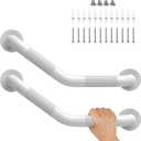 16 Inch Angled Shower Grab Bar White, Munzong 2 Pack Anti Slip Bathroom Grab Bar, Knurled Bathroom Balance Bar,Safety Hand Rail Support Handicap Elderly Injury Senior Assist Bath Handle-1.25 Tube
