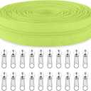 Sawoake #3 Nylon Coil Zippers by The Yard Bulk 10 Yards with 20pcs Zipper Sliders for DIY Sewing Tailor Craft Bag Garment Home Textile(AppleGreen)