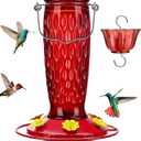 Kingsyard Hummingbird Feeders for Outdoors Hanging, 24 Ounce, Glass Hummingbird Feeder with Ant Moat & 6 Bee Guard Feeding Ports, Leak-Proof, Red
