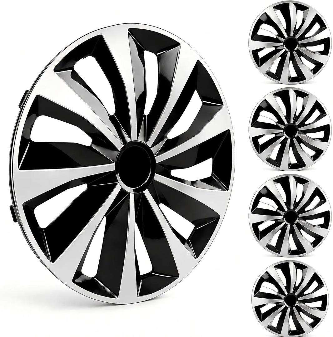 MIKKUPPA 16 Inch Hubcaps, 4 Wheel Covers for Steel Wheels, Silver Black