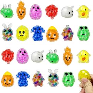 Anditoy 24 PCS Easter Mini Stress Balls Squishies Stress Relief Toys for Easter Basket Stuffers Egg Fillers Gifts Party Favors