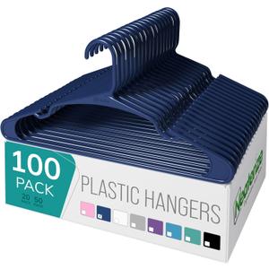 NEATERIZE Clothes Hangers Plastic 100 Pack for Adults - Plastic Hangers, The Perfect Coat Hanger and Space Saving Clothes Hangers for Closet, Percheros Ganchos para Colgar Ropa Hangars - Navy Hangers