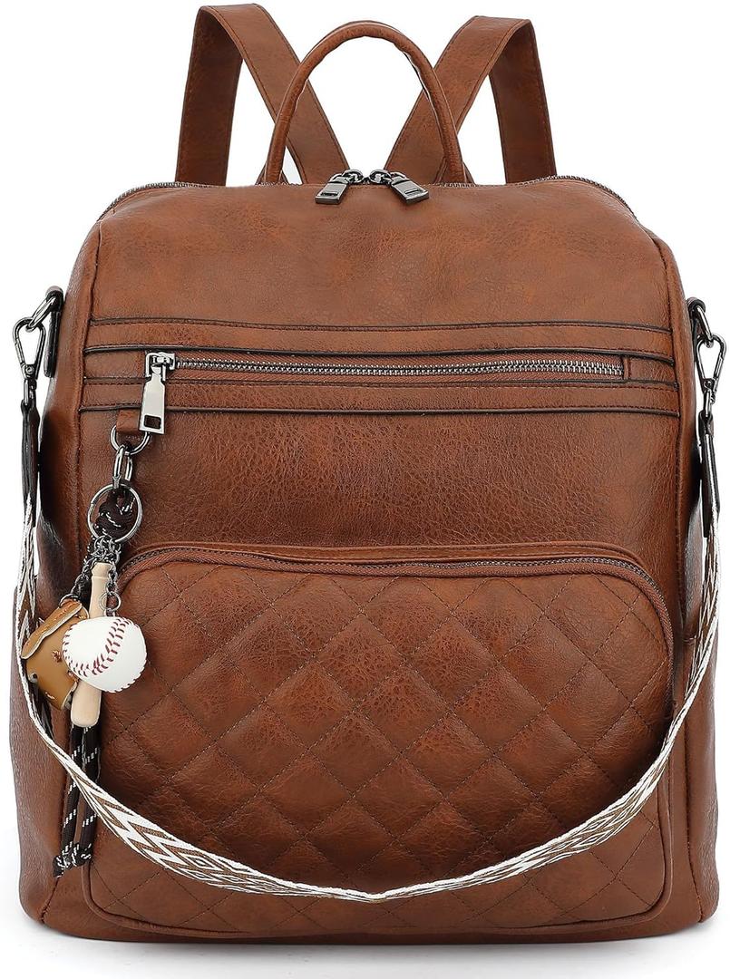 TANTOMI Backpack Purse for Women Large Leather Convertible Backpack Ladies Shoulder Bag Fashion Backpack Handbags for Travel and Work (Brown)