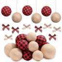 Sratte 48 Pcs Farmhouse Christmas Ornaments 24 Pcs Buffalo Plaid Fabric Ball with 24 Pcs Bow Country Cute Rustic Xmas Balls Burlap Rustic Christmas Decorations for Holiday Tree (Red, Black)
