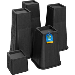 MYMULIKE Bed Risers 12 Inch Heavy Duty, Stackable Furniture Risers Lifts 4inch 8inch, 12inch for Table, Desk Leg, Sofa, Couch, Supports Up to 6,000 Lbs, Black, 4 Pack