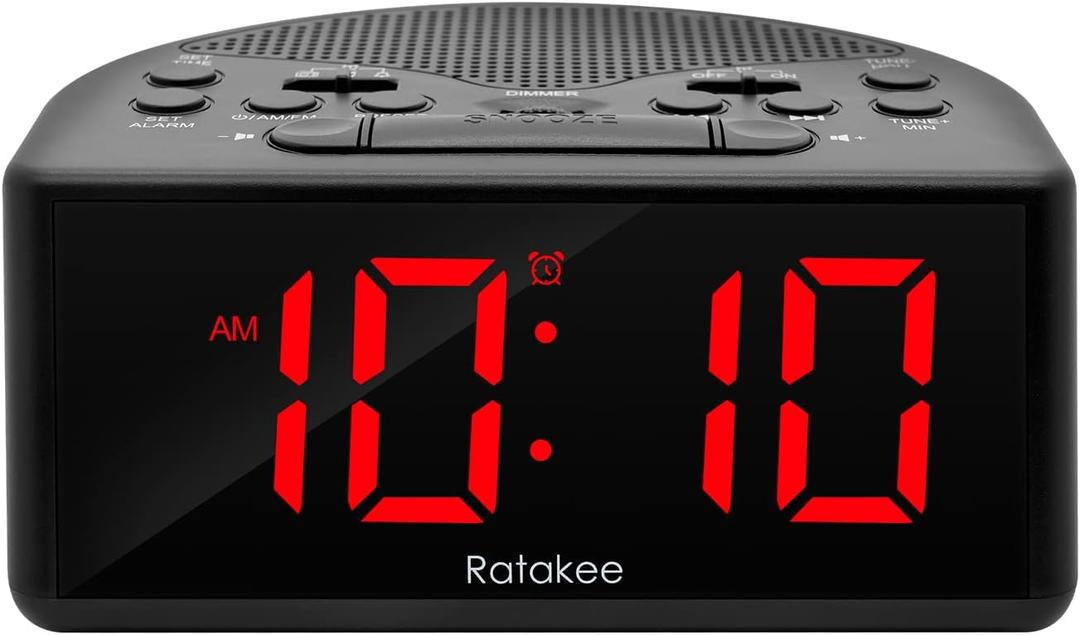 Digital Alarm Clock Radio for Bedroom with AM/FM Radio, Earphone Port, Easy to Read 1.4 LED Digits, Presets, Sleep Timer, Dimmer, Snooze and Battery Backup