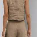 YMING Womens 2 Piece Outfits Summer Sleeveless Solid Color Blouse and Shorts Two Piece Cotton Linen Sets Dark Khaki L (L)