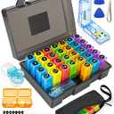 Monthly Pill Organizer 2 Times a Day  Yonlog Large Medicine Box with Weekly Travel Bag, Pill Cutter, Easy-Open Pick, Pill Taker Tool, and 2 Medication Stickers (Black, 2 Times a Day)