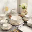 48-Piece Dinnerware Set for 8, Porcelain Plates and Bowls Sets, Blue Linear Pattern Modern Tableware, Chip-Resistant Stackable Ceramic Dish Set, Microwave & Dishwasher Safe, Service for 8