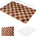 Cutting Board Set of 2  Checkered Wood & Acrylic Cutting Board with Counter Lip for Kitchen Counter, Wood Checkerboard Chopping Board with Juice Grooves for Vegetables, Fruits, Meat