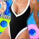 ChiaoLezhee Color Block Swimsuit, Plunge V Neck High Cut, Pool Party Vacation, Sexy Backless One Piece Bathing Suit Cheeky (Black, XXL)