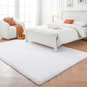 White Shag Area Rugs for BedroomWhite Plush Area Rug 4x6 - Indoor Modern Shaggy Soft Carpet for Living Room Bedroom Kids Room Nursery (White, 4x6 Feet)