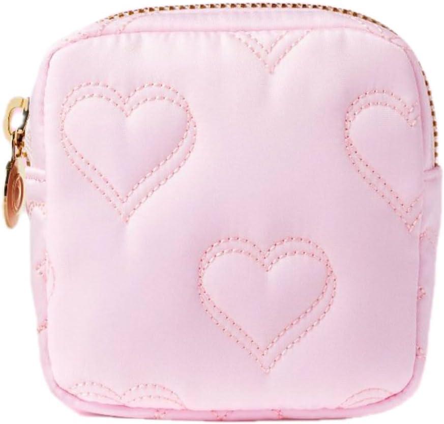 2 x Small Makeup Bag for Purse Mini Quilted Cosmetics Travel Bag Cute Pouch for Women Girls, Pink