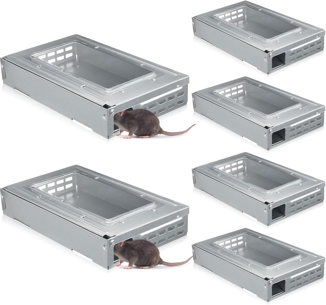 Qualirey 8 Pack Multi Catch Mice Trap Clear Top Humanized Mouse Trap Rodent for Indoor Outdoor Rat Control Pet and Security (6.3 Inch,Silver)
