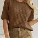 Saodimallsu Womens Cable Knit Sweater Tops Short Sleeve Crew Neck Loose Casual Summer Pullover Sweaters, S