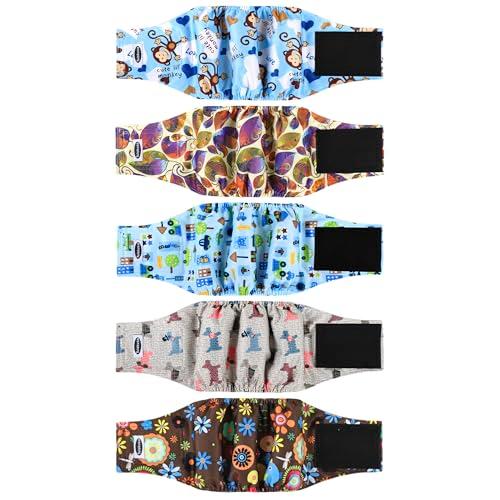 Male Dog Diapers, High Absorbing Dog Belly Bands for Male Dogs, Washable Reusable Dog Males Wraps(5 Pack), Monkey Dog Leaf 5-Pack, X-Small