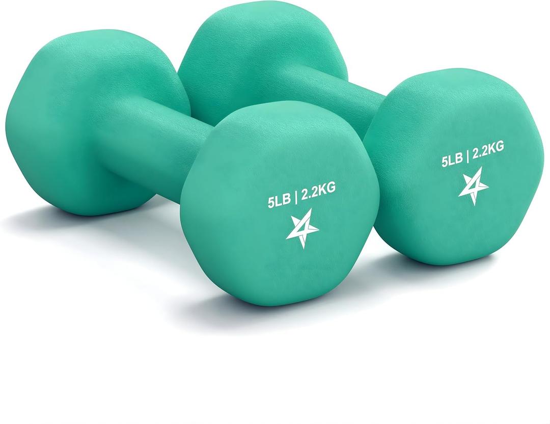 Yes4All Neoprene Coated Dumbbell Hand Weight Sets of 2, Anti-roll, Anti-Slip, Hexagon Shape (5 lbs (Pair), Dark Green)