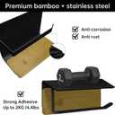 Toilet Paper Holder with Shelf Bamboo and Metal Toilet Tissue Roll Holder Wall Mounted Rustic Adhesive Toilet Paper Holder Tissue Holder for Bathroom (Black)