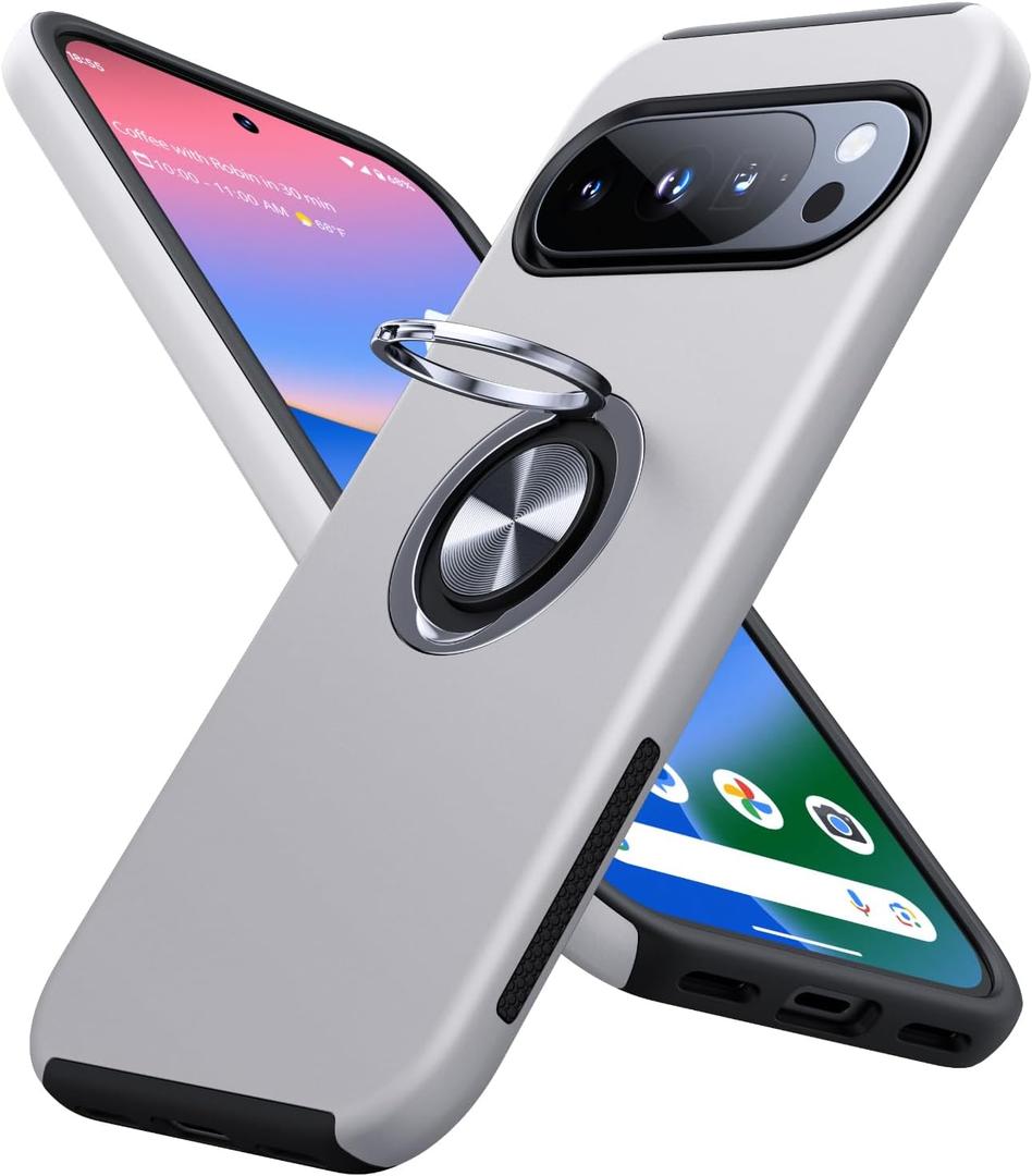 JAME for Google Pixel 10 Pro XL Case, Slim Fit Cover with Metal Ring Holder Stand Kickstand, Dual Layer Military Grade Shockproof Protective Phone Case for Google Pixel 10 Pro XL 6.8", Silver