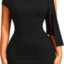 HAWILAND Women One Off The Shoulder Bodycon Mini Dress Sleeveless Ruched Tie Shoulder Club Party Short Dress, Large