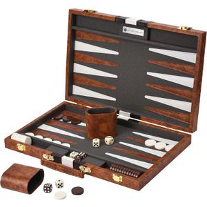 Get The Games Out Backgammon Set, Classic Board Game Case, 2 Players, Includes Strategy & Tip Guide, Perfect for Parties and Family Game Nights - Extra Large, Brown