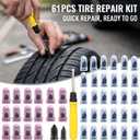 61 Pcs Tire Repair Kit with Screwdriver & Storage Box, Rubber Screw in Tire Plugs for Flat Fix, Glue-Free Vacuum Nail Puncture Repair Tool for Car, Motorcycle, Truck & ATV (Black)