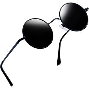 Joopin Retro Small Round Sunglasses Hippie Circle Sun Glasses Polarized UV400 Protection Metal Shades for Men Women (A01-polarized Black Simple Packaging)