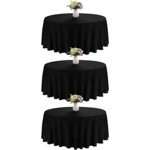 3 Pack 90 Inch Round Black Polyester Tablecloth Bulk Washable Table Covers for Wedding Dining Table Buffet Parties Banquet Decor(Black)