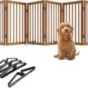 Freestanding Pet Gate Foldable Dog Gate (110 inches Wide) Walnut Bamboo Dog Gates for Stair Doorways House Puppy Fences Indoor (4 Support Feet Included)