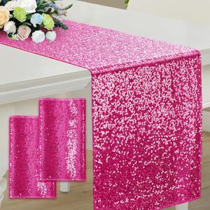 RUDONG M 2 Pack Hot Pink Sequin Table Runner 12 x 108 Inch, Rectangle Glitter Table Runner Dining Table Centerpiece Decorations for Weddings, Banquet, Holiday, Birthday Party