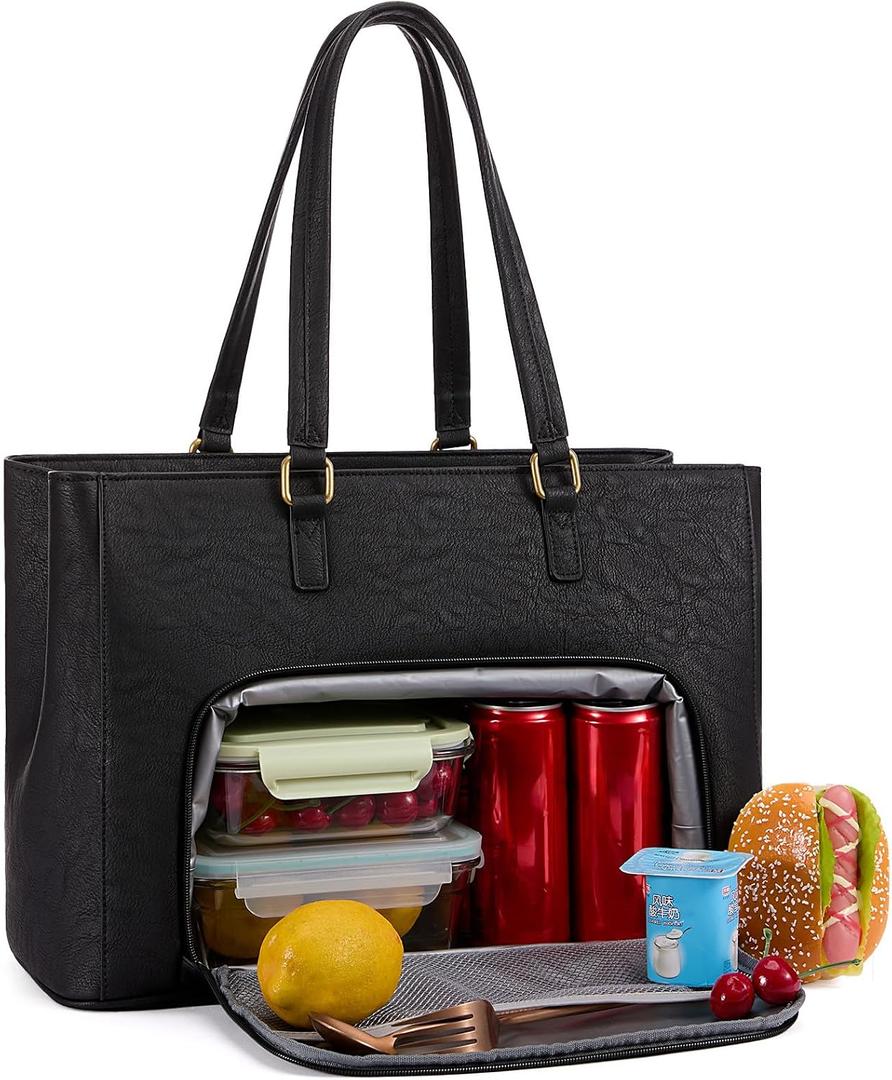 LOVEVOOK Lunch Bag Women, Tote Bag for Women with Insulated Lunch Compartment, Laptop Work Tote Bag for Teacher, Nurse, Travel, College, Daily,15.6 Inch