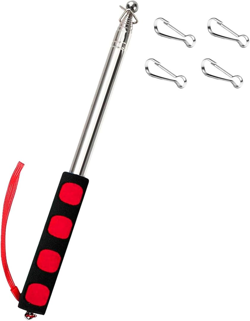 6.56FT Telescopic Handheld Flagpoles with Clips Portable Flag Pole Lightweight Extendable Tour Guide Stainless Steel Banner Flag Pole Pointer for Teachers with Anti-Slip Grip (Red)