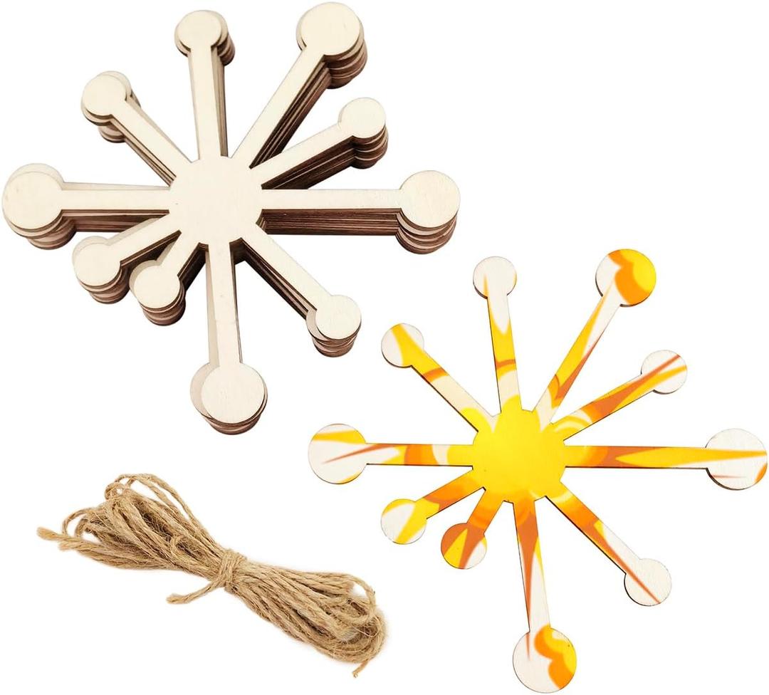 30 Pack 4 Inch Wood Starburst Cutouts Unfinished Wood Starburst Crafts Wooden Starburst Hanging Ornaments DIY Starburst Craft Gift Tags for Home Party Decoration