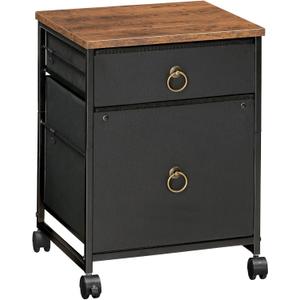 HOOBRO File Cabinet, 2-Drawer Vertical Mobile Office Cabinet, Rolling Printer Stand, for A4/Letter Size Files, Nonwovens Drawer, for Home Office, Rustic Brown and Black BFK21WJ01, 15.7"D x 15.7"W x 19.6"H