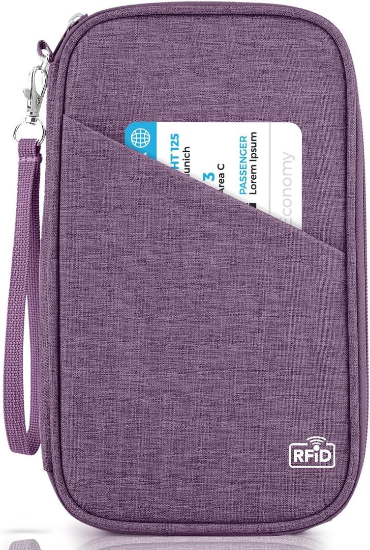 Passport Holder Family, Women Rfid Blocking Passport Wallet, Travel Essentials Premium Wallets, Waterproof Passport Holders Bag for Men Traveling, Travel Document Organizer Credit Cards Case (Family - Mystery Purple)