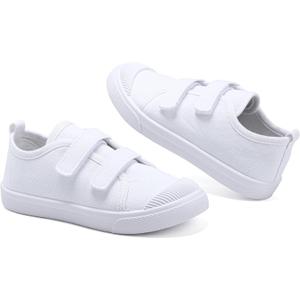 Kids White Shoes Toddlers Canvas Sneakers Slip-on Light Weight Comfortable Causal Running Shoes Skin-Friendly for Boys Girls (13 Little Kid, Hook-and-loop White)