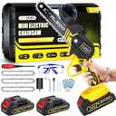 Mini Chainsaw 6 Inch Upgraded Portable Electric Chainsaw Cordless, Tree Trimming Wood Cutting, Courtyard and Garden (2 Batteries and 3 Chains Included)